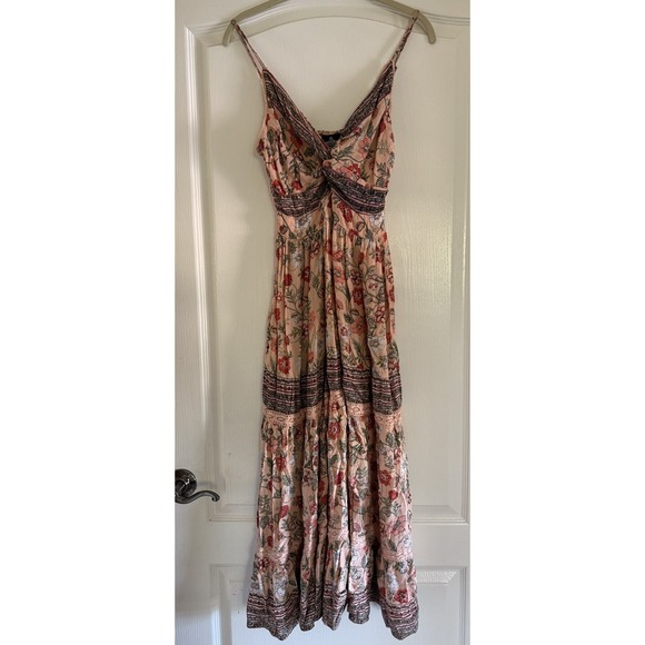 Angie Boho Floral Maxi Dress Womens Medium Smocked Waist Sleeveless - Picture 1 of 5